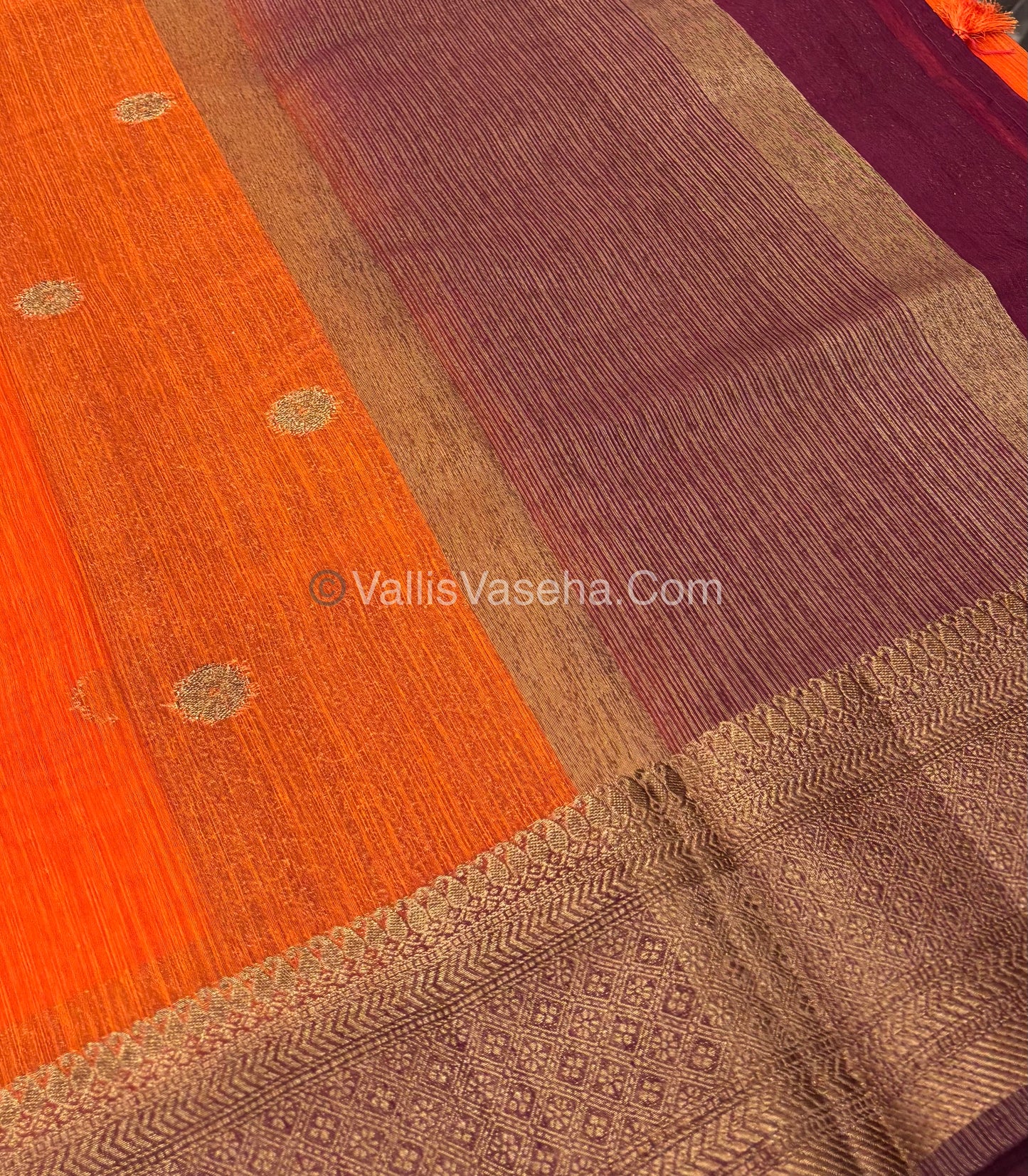 Bamboo Silk Saree  - Orange with Brown Shade - VVBSS001