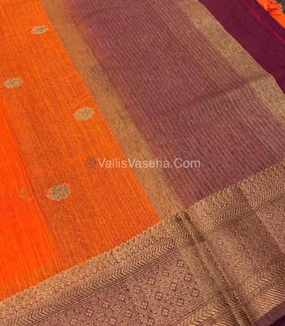 Bamboo Silk Saree  - Orange with Brown Shade - VVBSS001