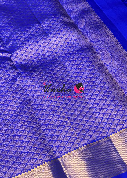 Pure Kanchipuram Silk Saree - Royal Blue Combo  - VVPS025