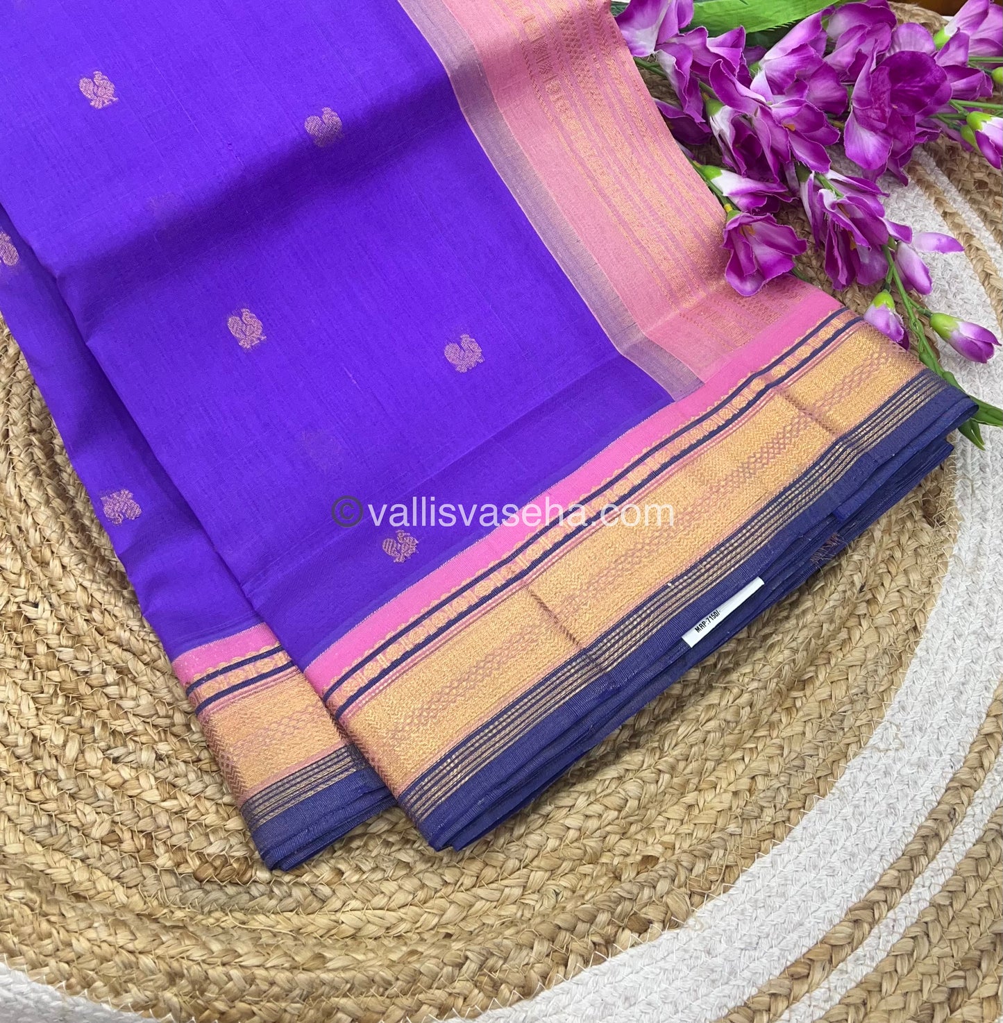 Pure Korvai Silk Cotton Saree - Lavender with Pink - VVKSC004