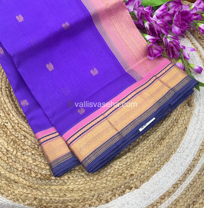 Pure Korvai Silk Cotton Saree - Lavender with Pink - VVKSC004