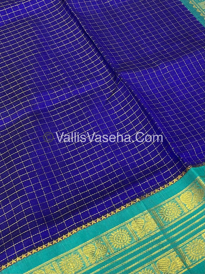 Pure Korvai Silk Cotton - Retta Petta Border - Blue With Turquoise Blue Combo - VVKSC010