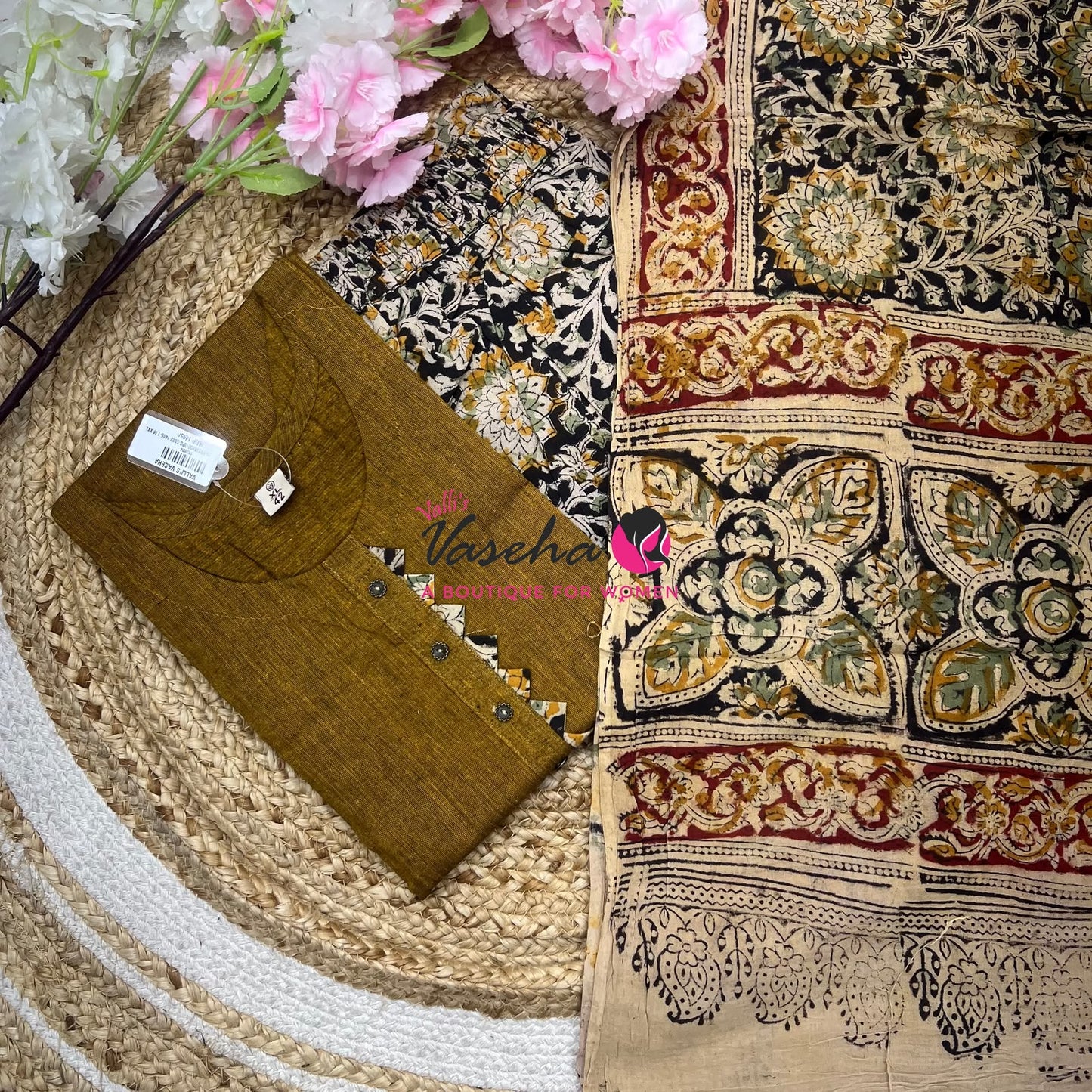 Readymade 3pc Set - Kalamkari Cotton Set - VVRMS019