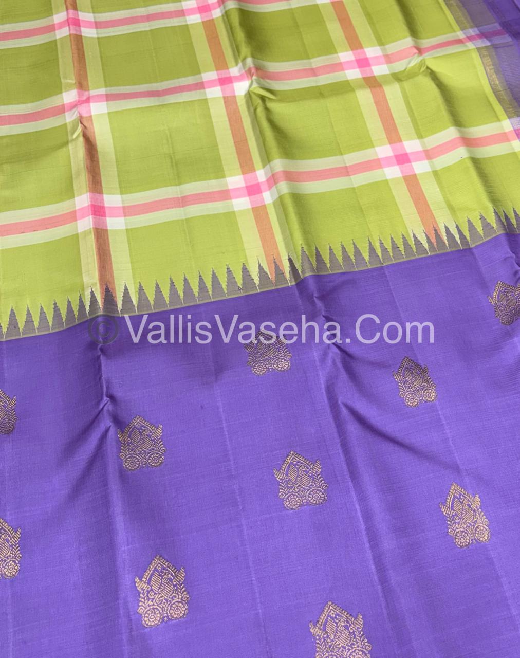 Pure Vintage Korvai Kanchipuram Silk Saree - Green & Lavender Combo - VVPS022
