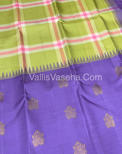 Pure Vintage Korvai Kanchipuram Silk Saree - Green & Lavender Combo - VVPS022