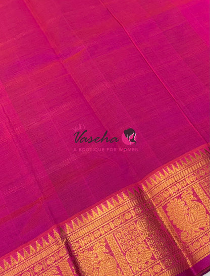 Pure Silk Cotton Saree - Mayil & Chakkaram Design - Blue With Pink Shade -VVMC003