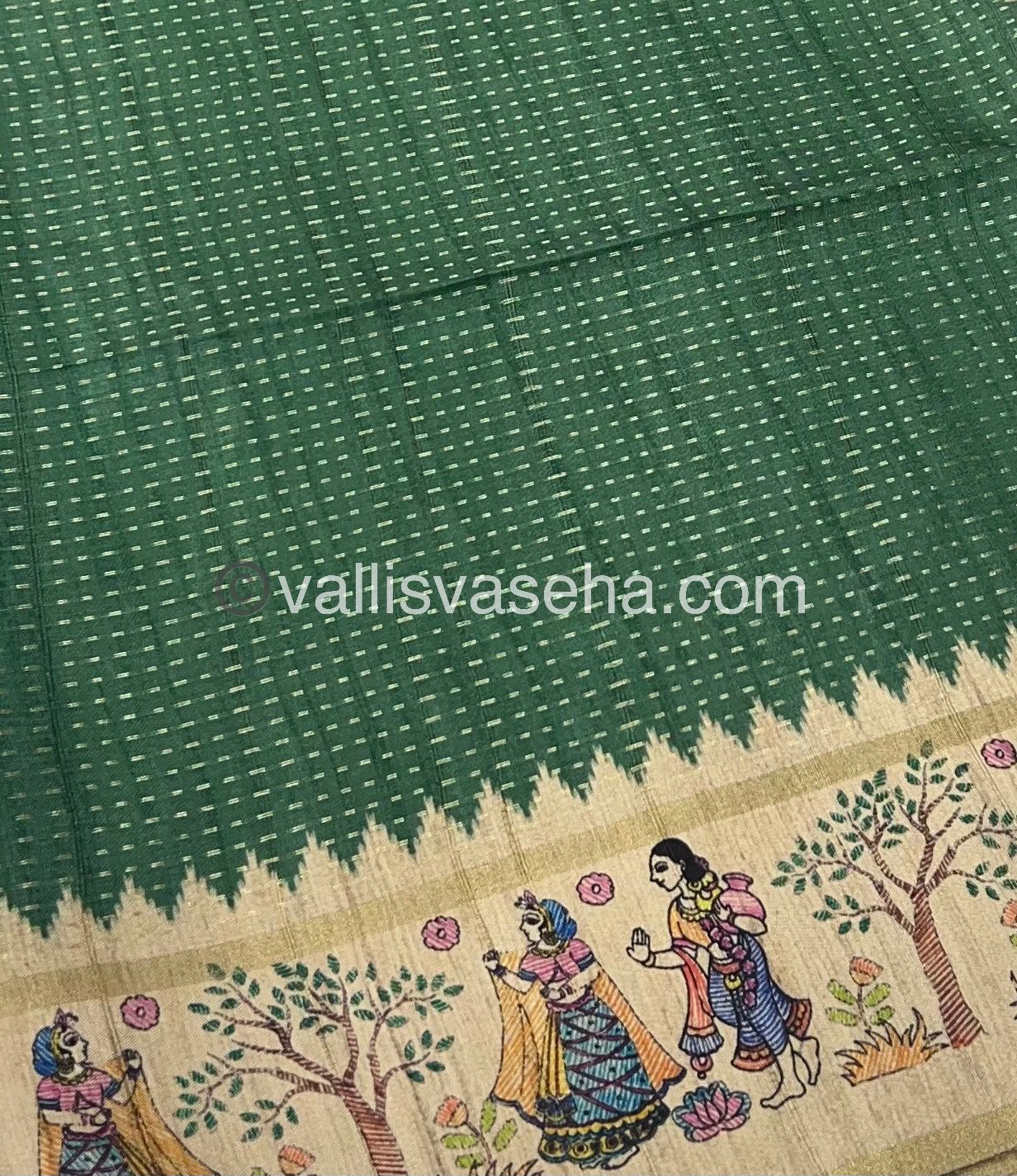 Semi Tussar Silk - Vairavoosi Design - Green & Cream Shade - VVSTS030