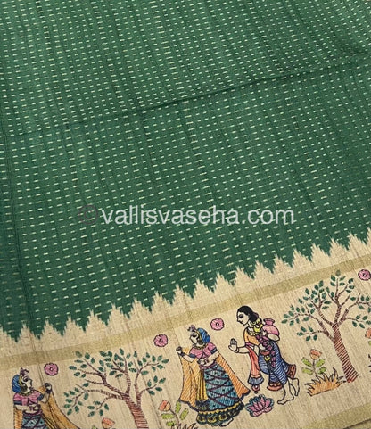 Semi Tussar Silk - Vairavoosi Design - Green & Cream Shade - VVSTS030
