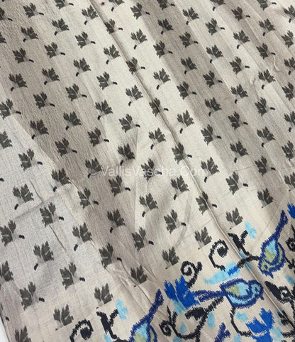 Semi Tussar Silk - Royal Blue With Cream Shade  - VVSTS039