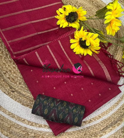 Semi Matka Tussar Silk Saree | Double Blouse | Redish, Pink Shade |VVSTS052
