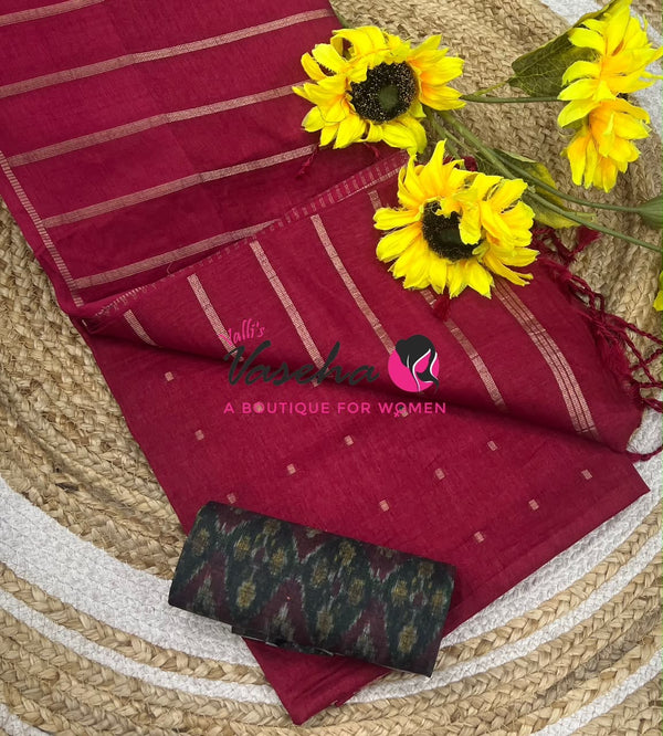 Semi Matka Tussar Silk Saree | Double Blouse | Redish, Pink Shade |VVSTS052