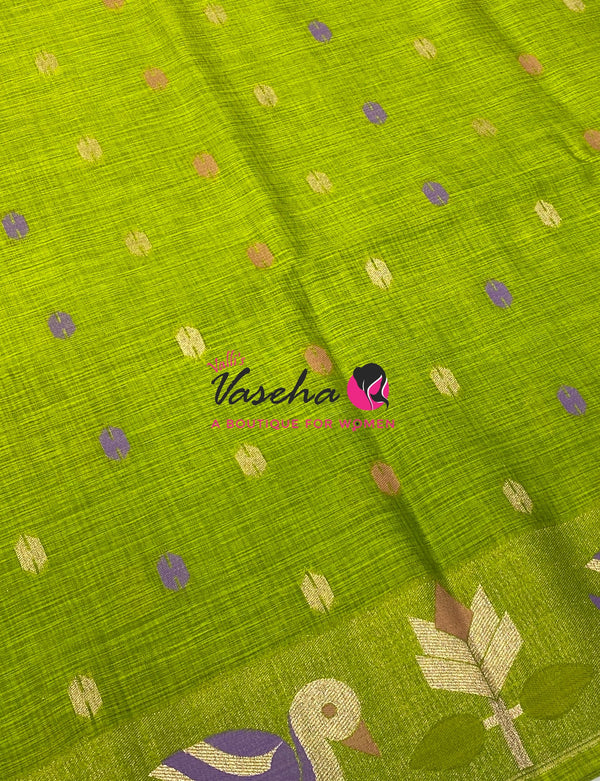 Banarasi - Heritage Meenakari Silk - Parrot Green Shade - VVBHS014
