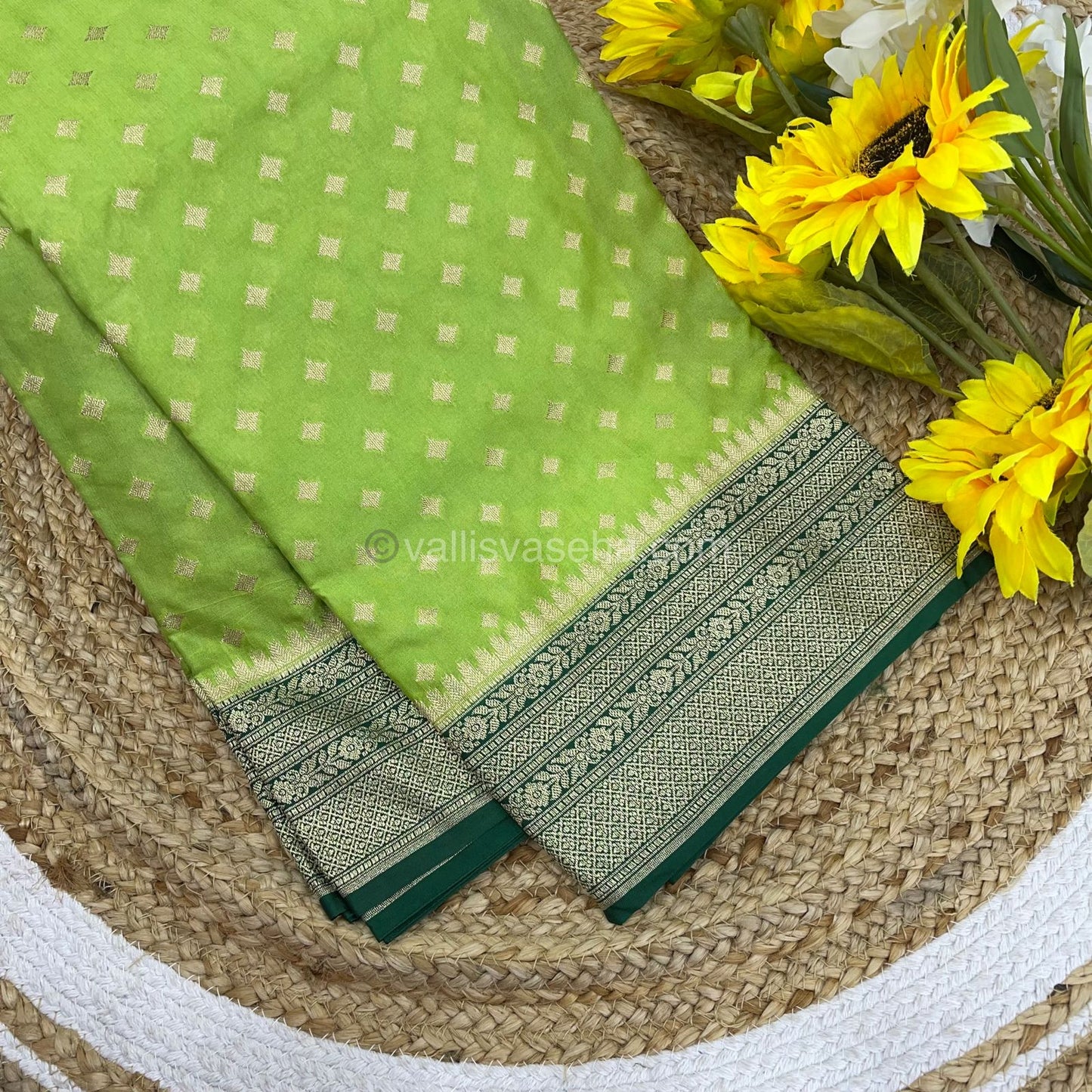 Banarasi - Premium Kathan Silk Saree - Green with Green - VVPKS002