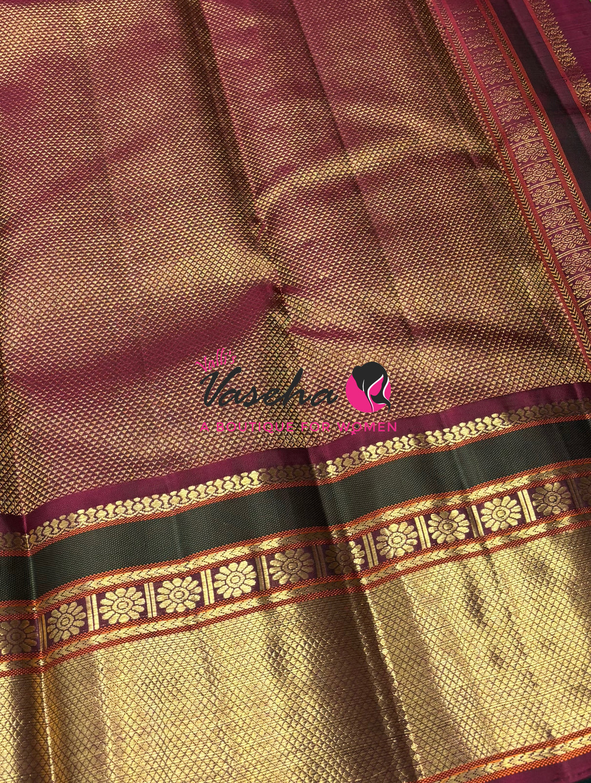 Pure Vintage Korvai Kanchipuram Silk Saree - Green With Maroon - VVPS102