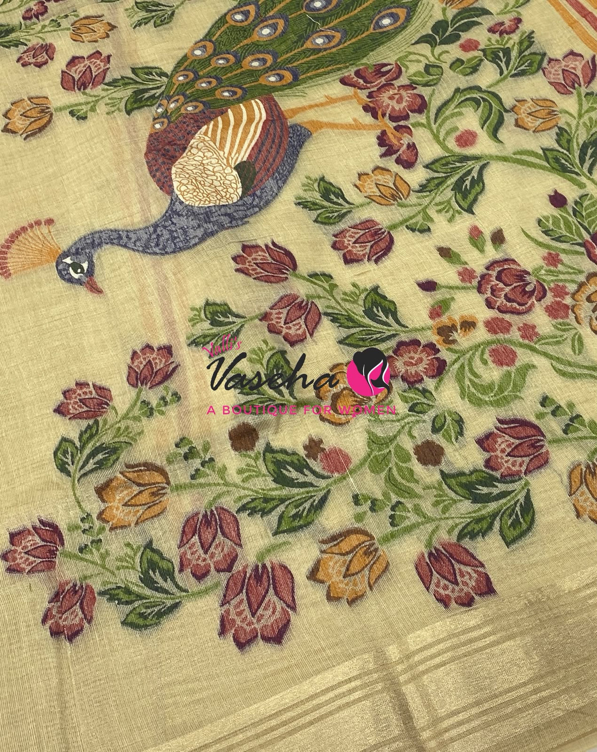 Muga Tissue Linen Saree - Cream    Shade - VVMLT001