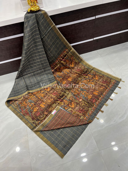 Semi Gicha Tussar Silk Saree - checks pattern - VVSGT001