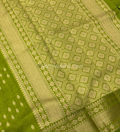 Semi Tussar Silk - Grand Pallu  - ￼Green Shade - VVSTS017