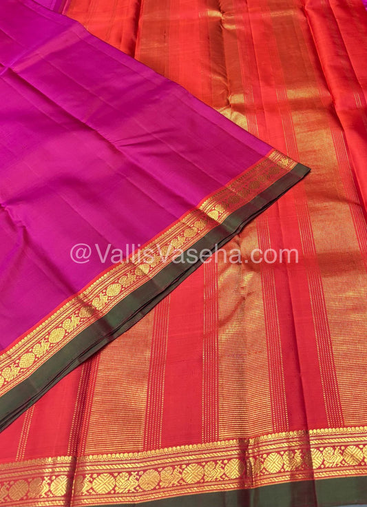 Pure Kanchipuram Silk Saree - Pink & Orange Combo - VVPS016