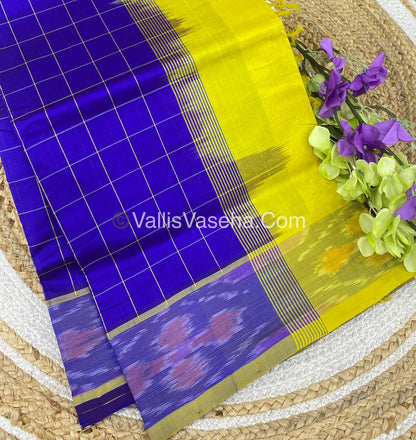 Semi Silk Cotton Saree - Blue & Yellow - VVSSC001