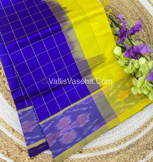 Semi Silk Cotton Saree - Blue & Yellow - VVSSC001