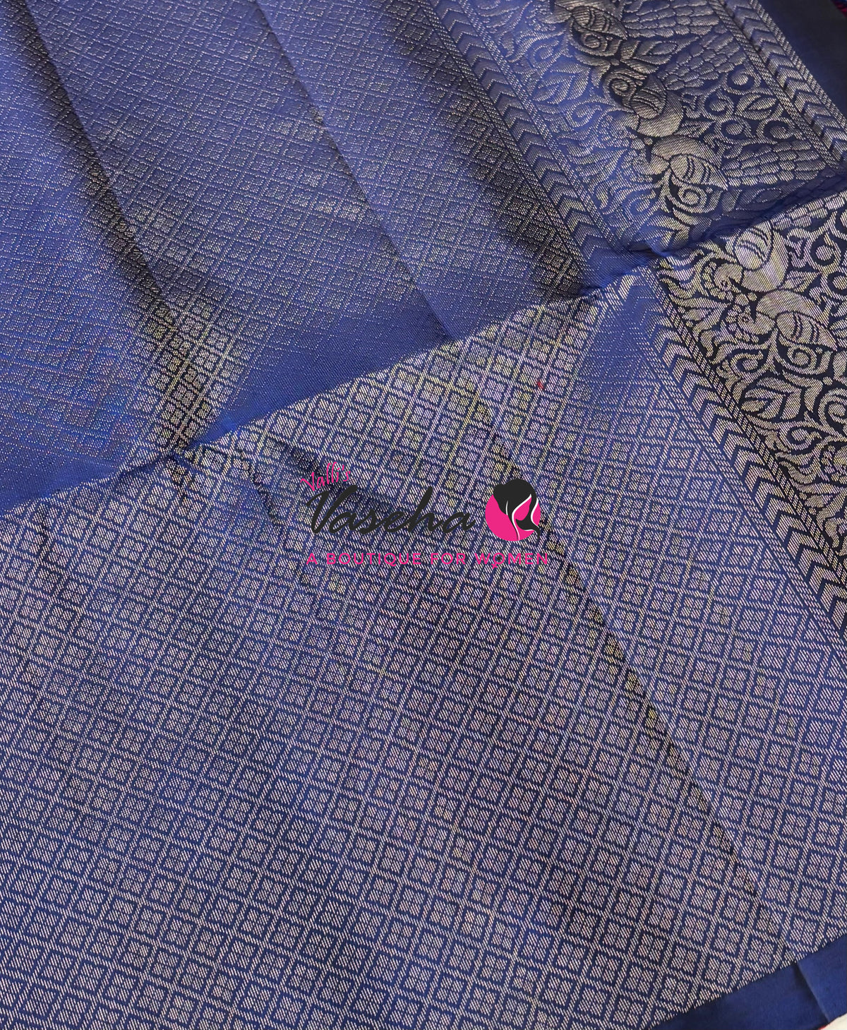 Pure Soft Silk Saree - Border Less  - Pink & Blue Combo - VVPSS066