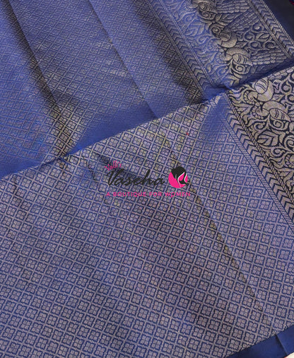 Pure Soft Silk Saree - Border Less  - Pink & Blue Combo - VVPSS066