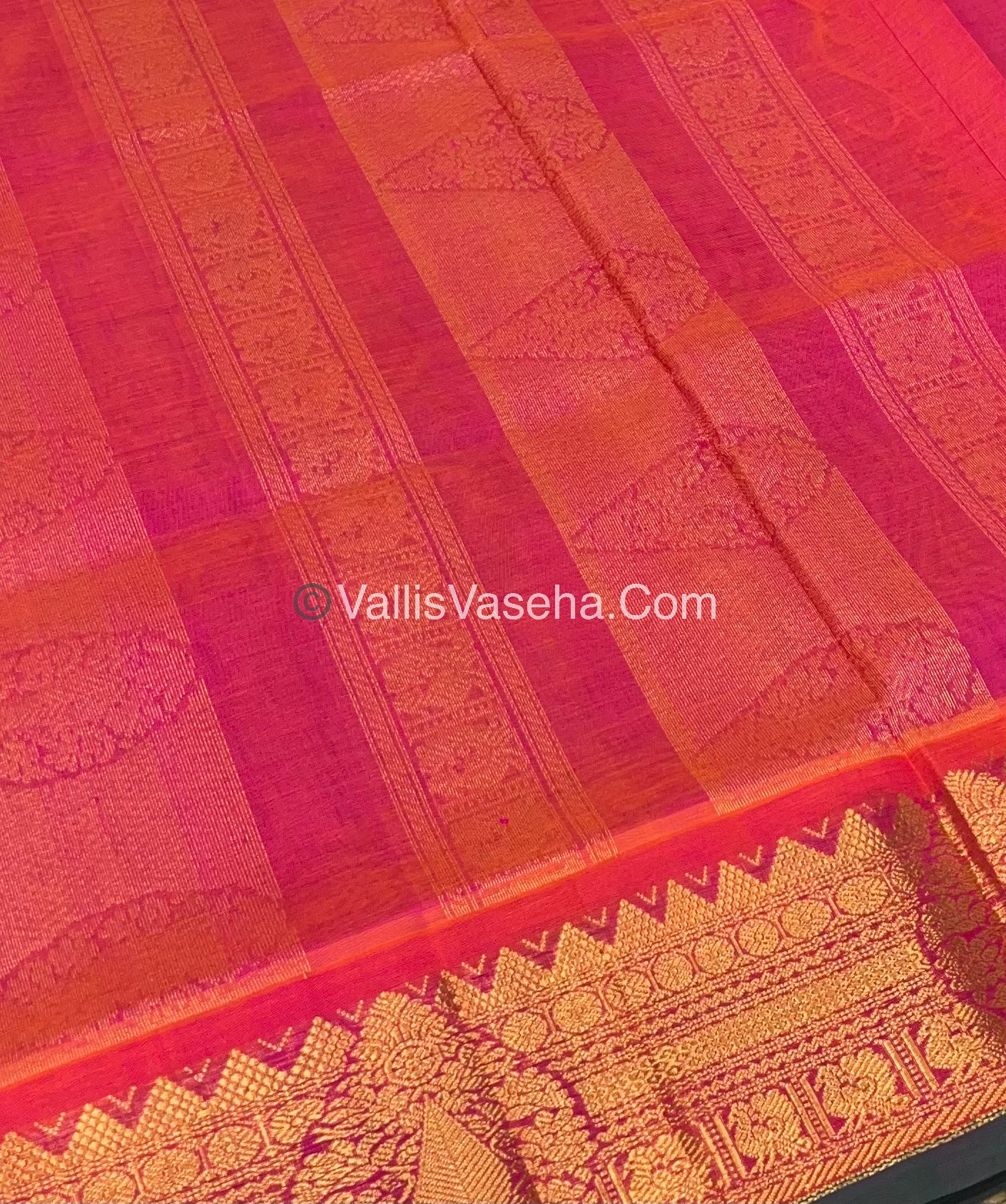 Pure Korvai Silk Cotton Saree - Black with Peach - VVKSC019