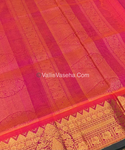 Pure Korvai Silk Cotton Saree - Black with Peach - VVKSC019