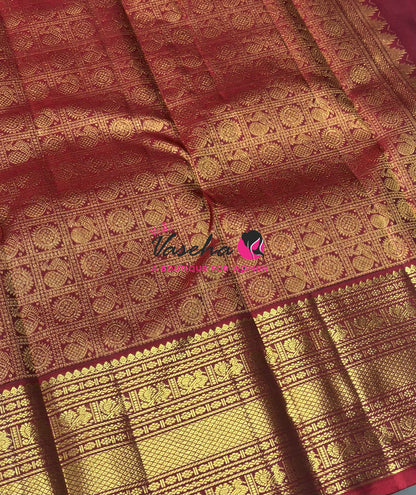 Pure Kanchipuram Silk Saree - Brown & Red Combo - VVPS074
