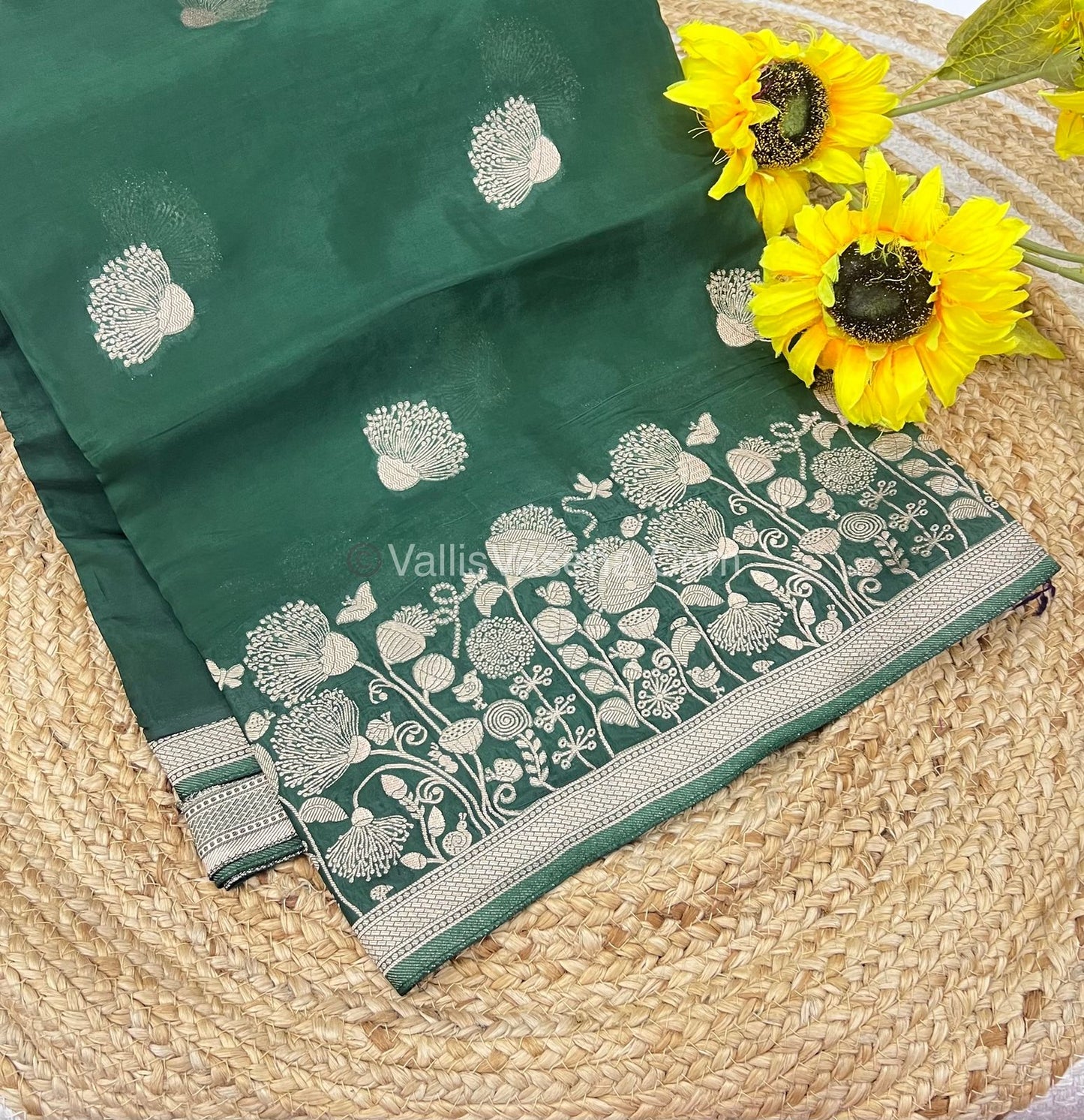 Banarasi Premium Viscose Saree - Dark Green Shade - VVBPV001