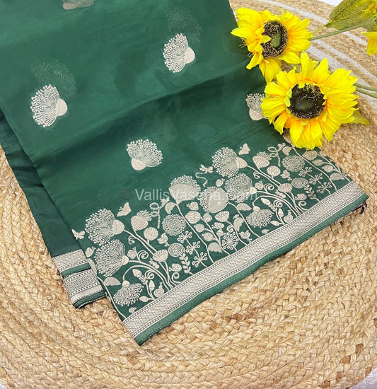 Banarasi Premium Viscose Saree - Dark Green Shade - VVBPV001