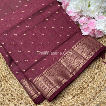 Semi Tussar Silk - Grand Pallu  - Wine Shade - VVSTS020