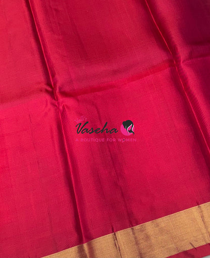 Pure Soft Silk Saree  - Pochampally Weaving - Green & Pinkish Red Combo - VVPSS110