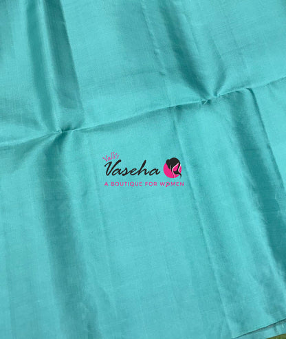 Pure Soft Silk Saree - Light Green & Blue - VVPSS126