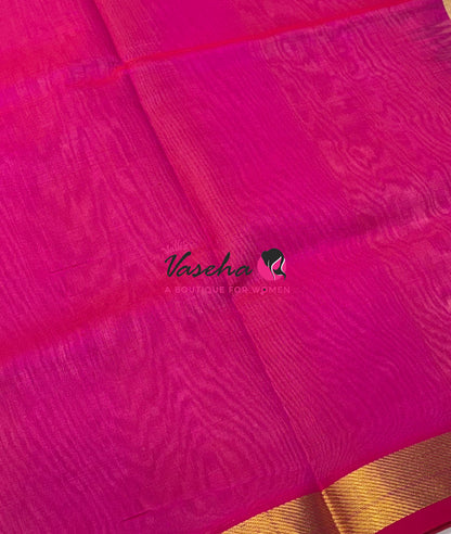 Pure Silk Cotton Sarees - Cream With Pink - VVPSC017