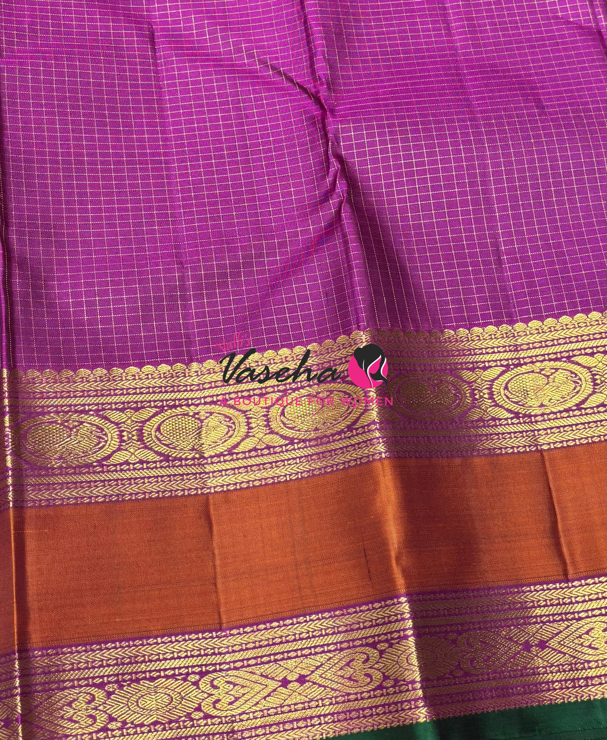 Pure Kanchipuram Silk Saree - Brown & Purplish Pink Combo - VVPS037