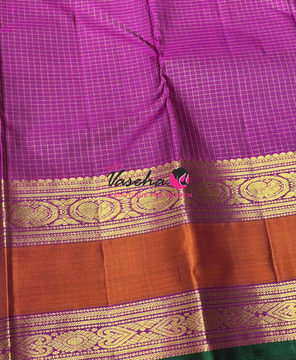 Pure Kanchipuram Silk Saree - Brown & Purplish Pink Combo - VVPS037