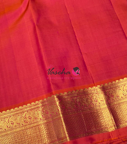 Pure Vintage Korvai Kanchipuram Silk Saree - Yellow With Peachich Orange - VVPS063
