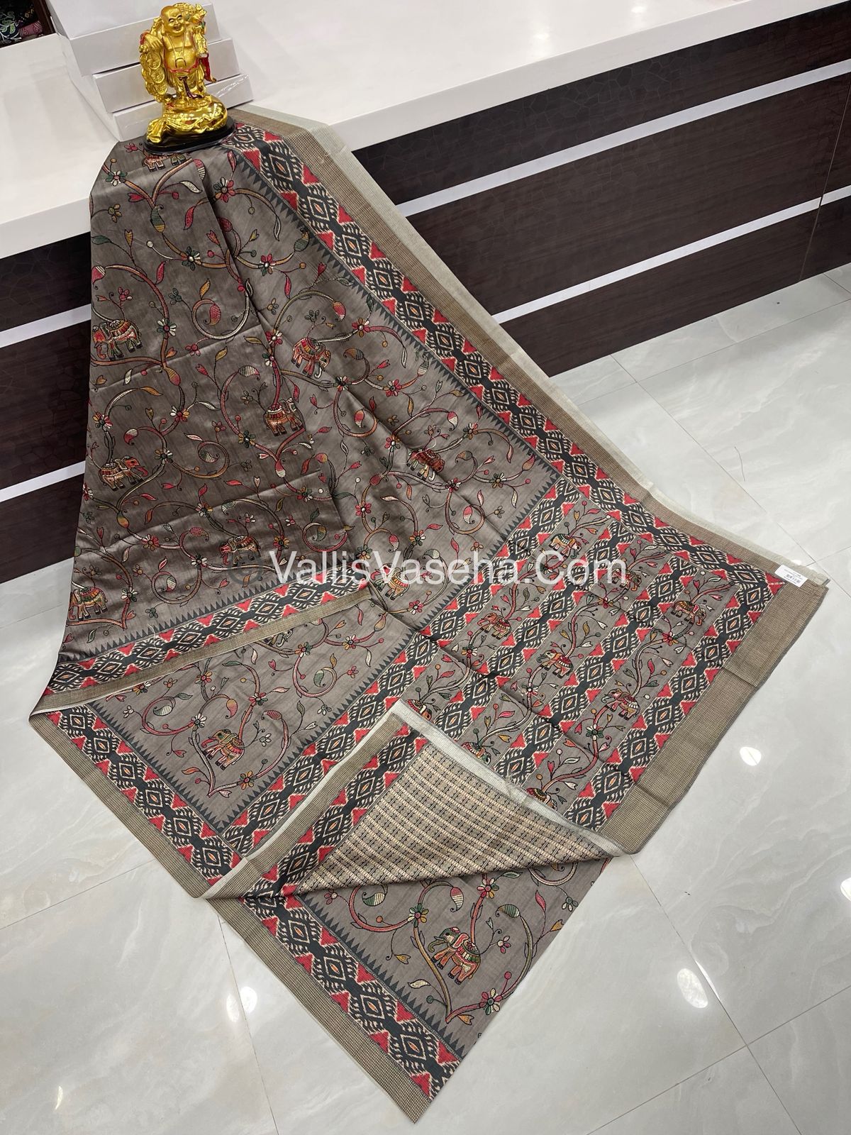 Semi Tussar - Kantha Work Embroidery - Grey Shade - VVSTK001
