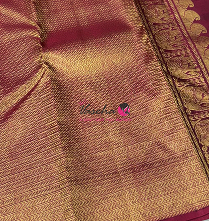 Pure Kanchipuram Silk Saree - Green & Maroon Combo - VVPS027