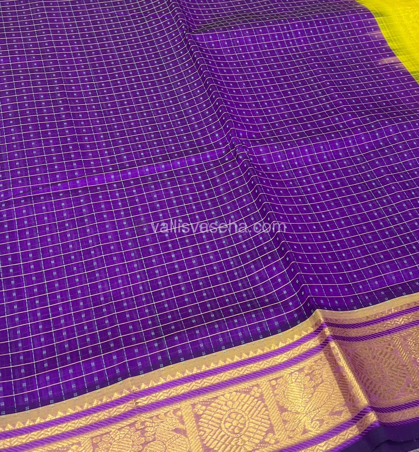 Pure Silk Cotton Saree - Blue With Yellow Shade - Lakshadeepam Design - VVPLD001