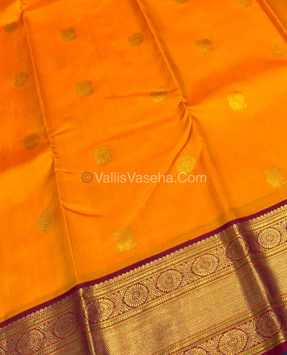 Pure Kanchipuram Silk Saree - Mango Yellow with Maroon Combo - VVPS021