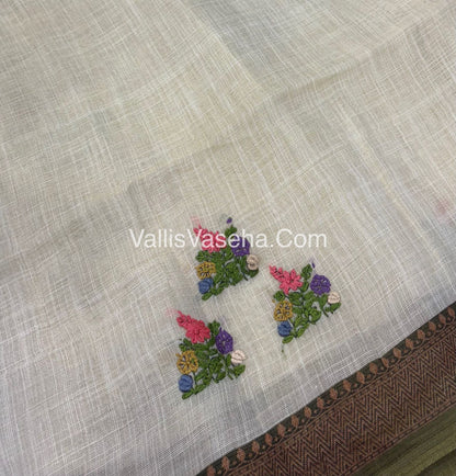 French Knot - Tissue Saree - Cream With Green Shade - VVLFN005