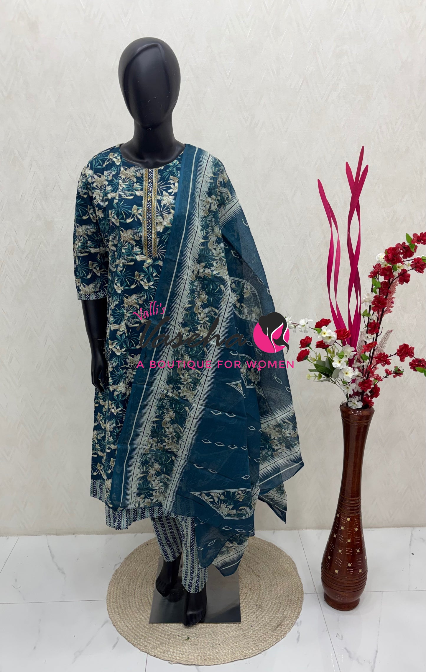 Ready Made - Anarkali - Salwar, Kameez & Duppatta(3pc)- Printed Cotton - VVAS011