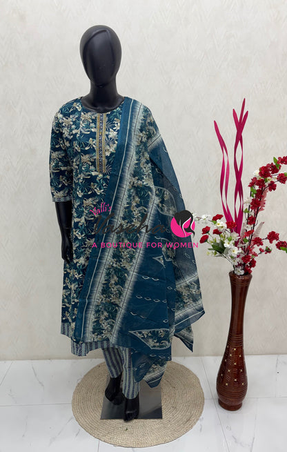 Ready Made - Anarkali - Salwar, Kameez & Duppatta(3pc)- Printed Cotton - VVAS011