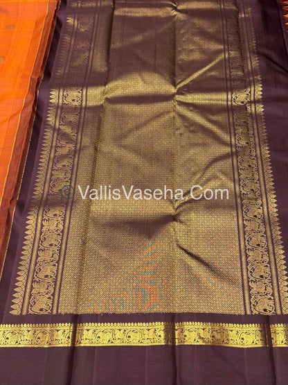 Pure Kanchipuram Silk Saree - Dark Rust Orange with Wine Brown Combo - VVPS025