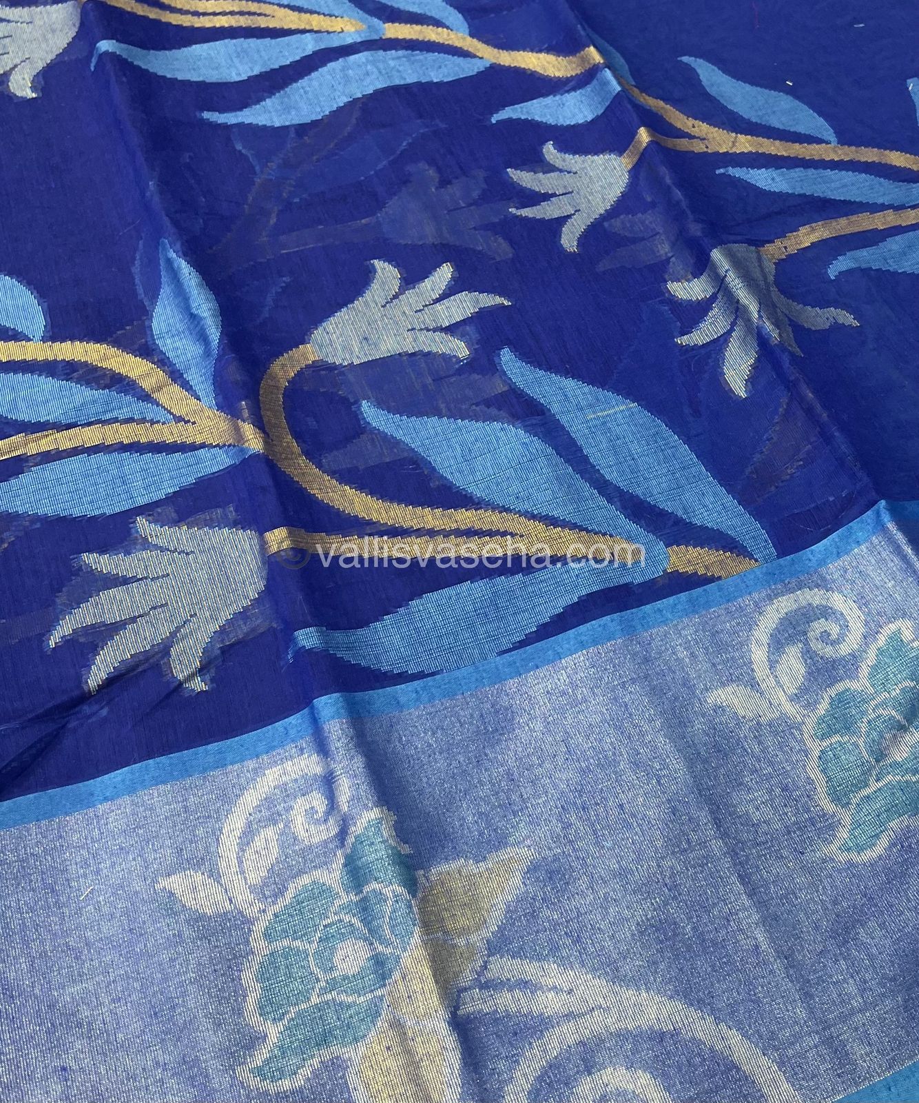 Banarasi Pochampally Weaving Semi Soft Cotton Saree - Blue with Blue - VVBPS001