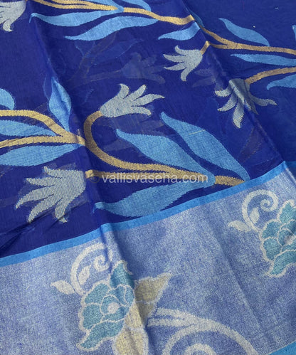 Banarasi Pochampally Weaving Semi Soft Cotton Saree - Blue with Blue - VVBPS001