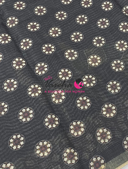 Semi Chanderi Saree - Black Shade - VVSCS008