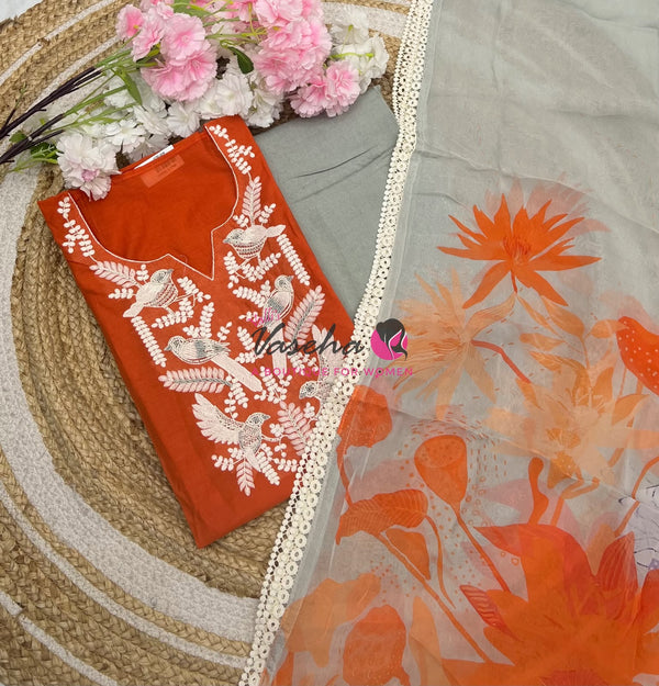 Unstitched Soft Cotton Material | Dark Orange Shade | VVUSM056
